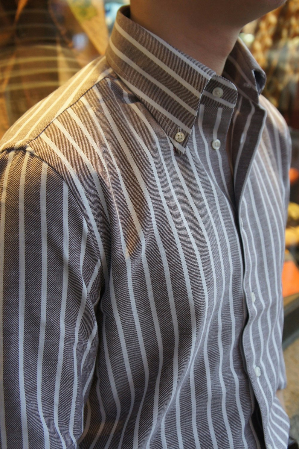 Striped Twill Shirt - Button Down - Brown/White