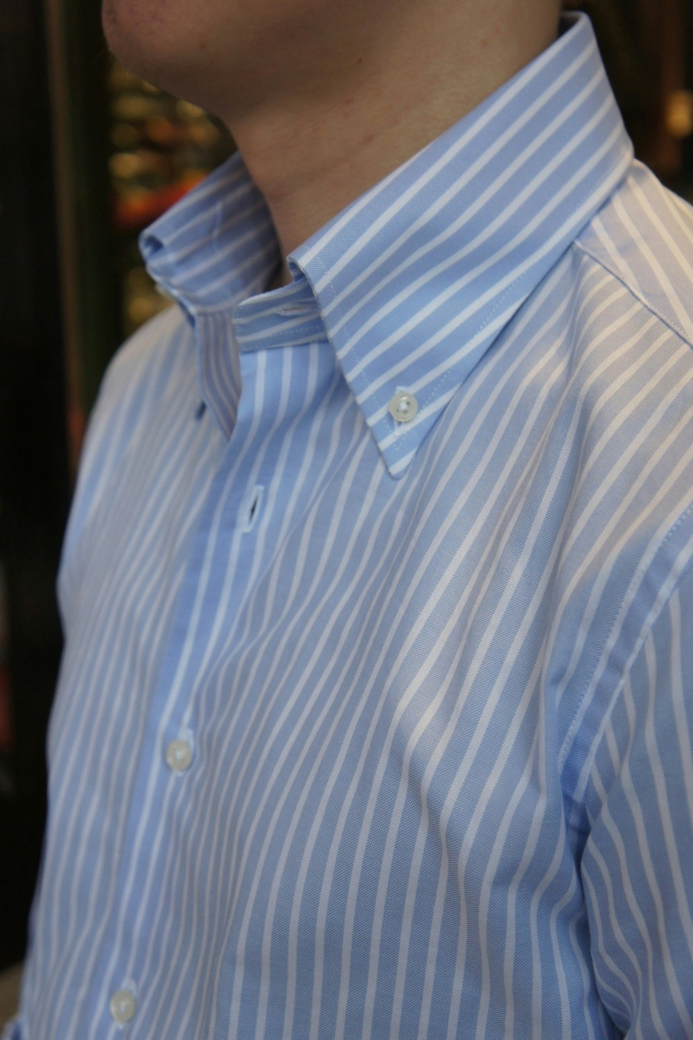 Pinstripe Oxford Shirt - Button Down - Light Blue/White