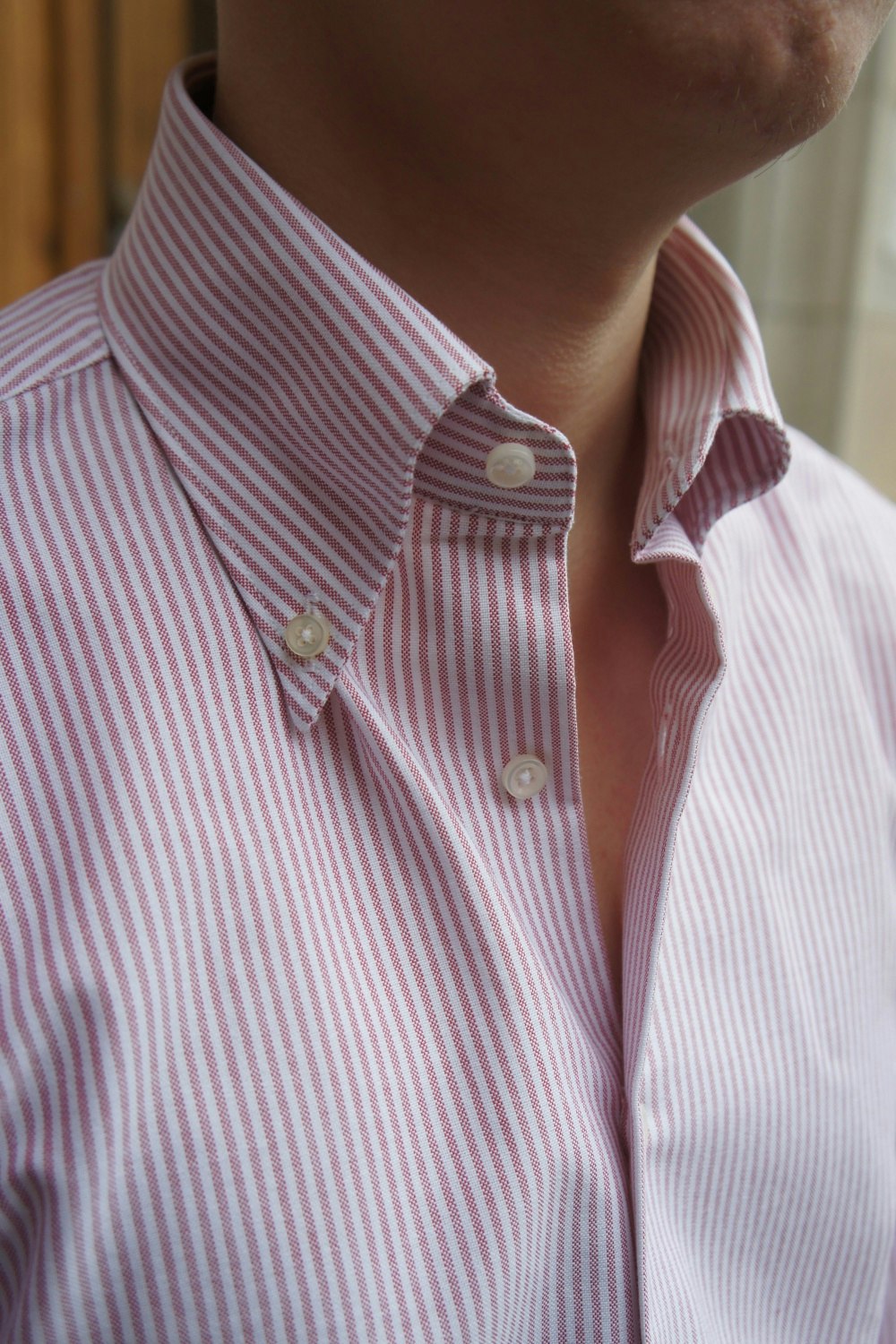 Smalrandig Oxfordskjorta Button Down - Burgundy/Vit