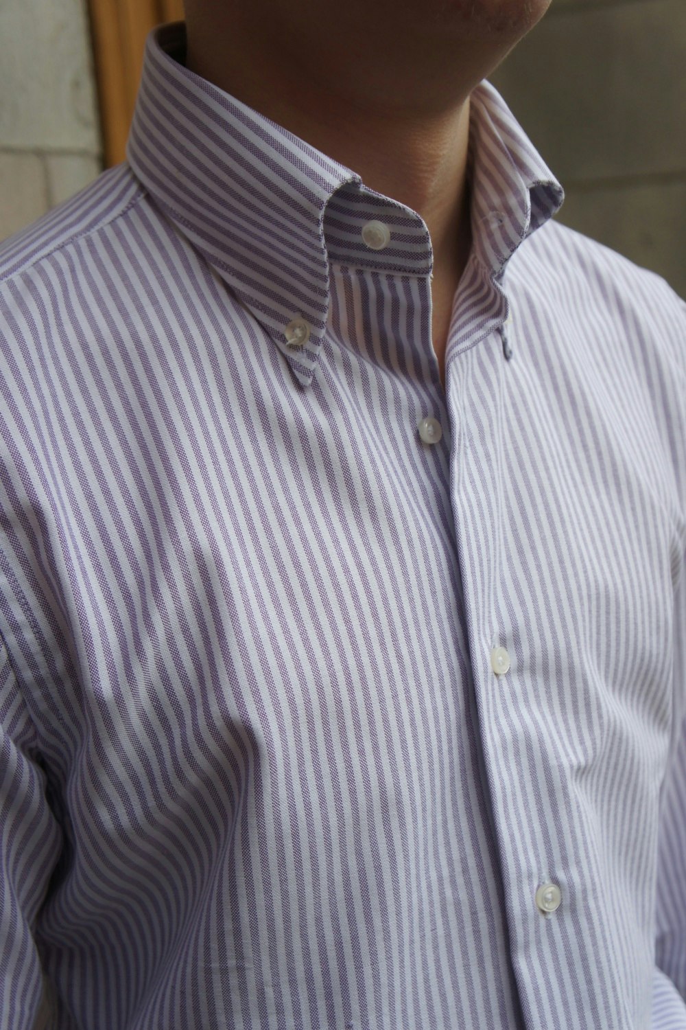 Smalrandig Oxfordskjorta Button Down - Lila/Vit