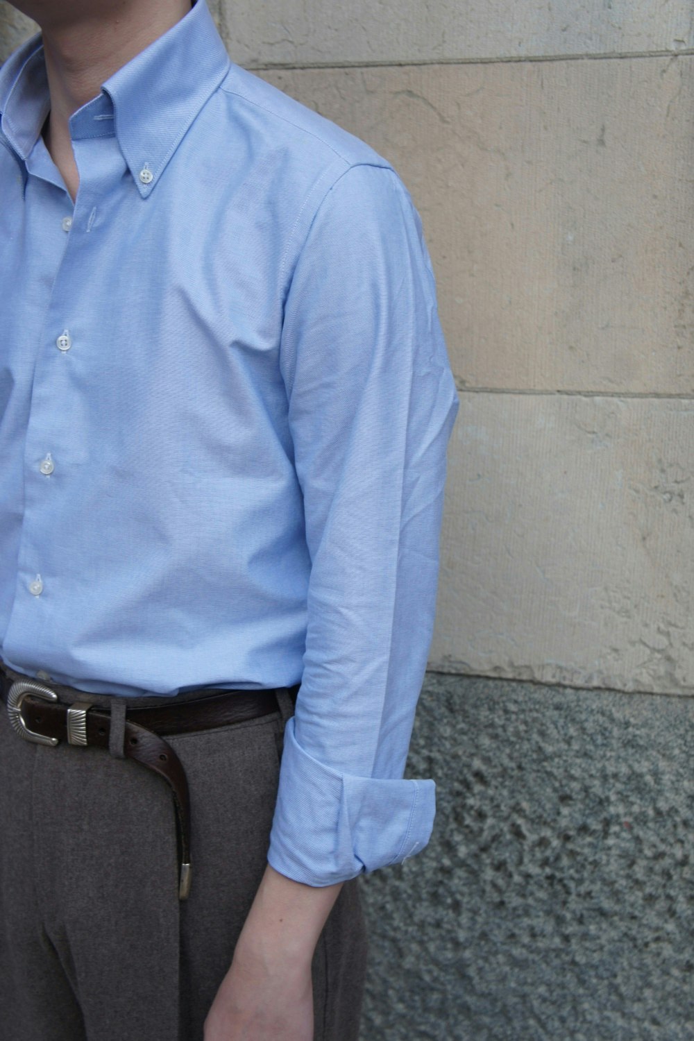 Enfärgad Oxfordskjorta Pinpoint Button Down - Ljusblå