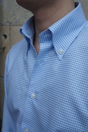 Smårutig Oxfordskjorta Button Down - Ljusblå/Vit