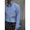 Heavy Pinstripe Oxford Button Down Shirt - Light Blue/White