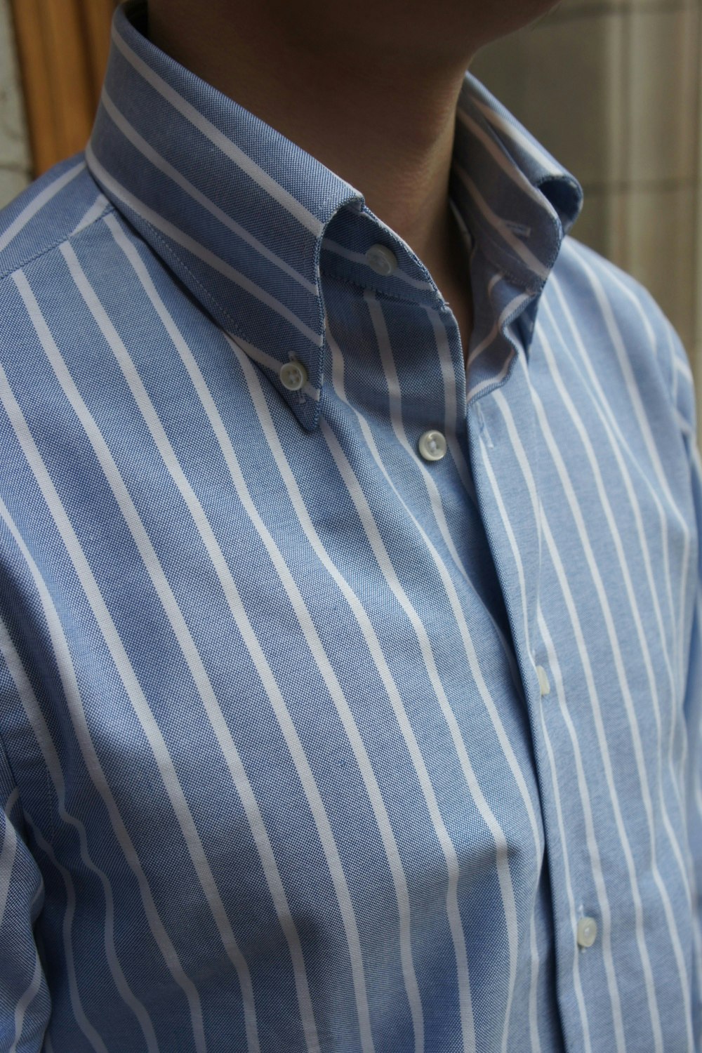 Heavy Pinstripe Oxford Button Down Shirt - Light Blue/White