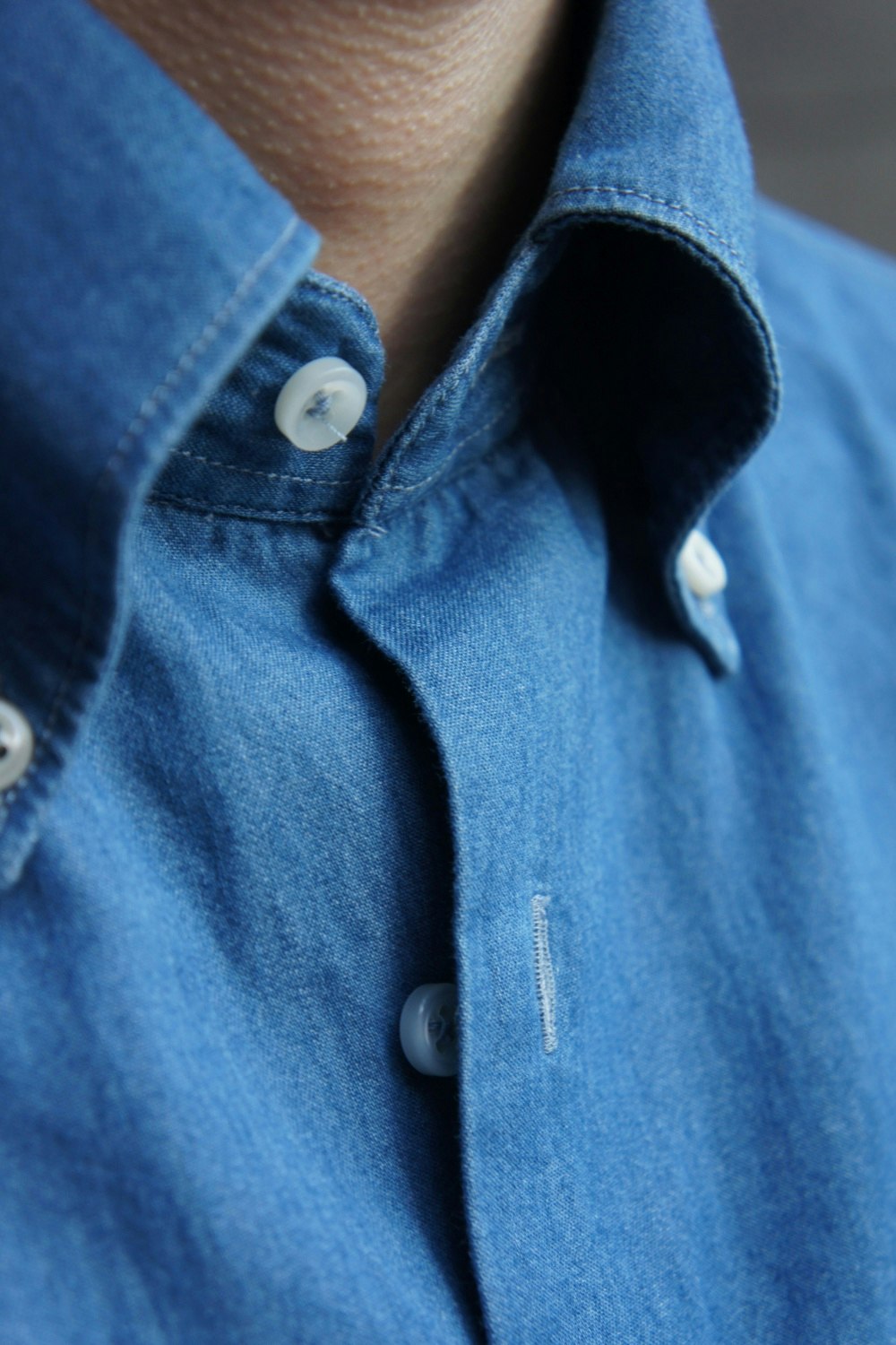 Solid Denim Shirt - Button Down - Mid Navy Blue