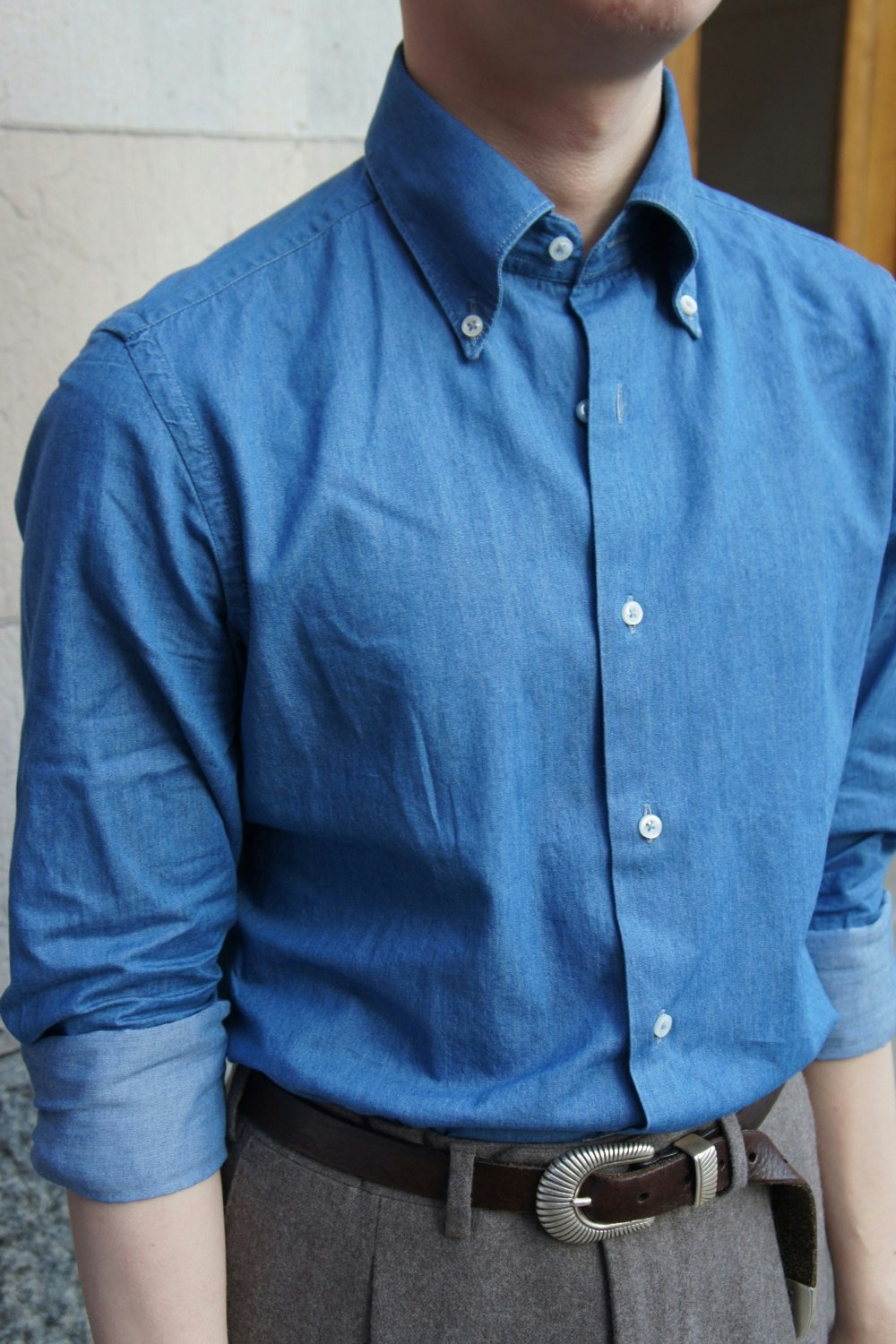 Solid Denim Shirt - Button Down - Mid Navy Blue