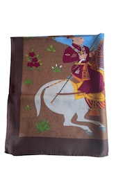 Oriental Knight Motif Printed Wool/Silk Scarf - Brown