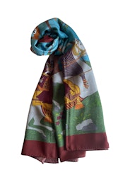 Oriental Knight Motif Printed Wool/Silk Scarf - Light Brown