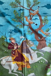 Oriental Knight Motif Printed Wool/Silk Scarf - Light Brown