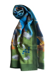 Oriental Knight Motif Printed Wool/Silk Scarf - Green