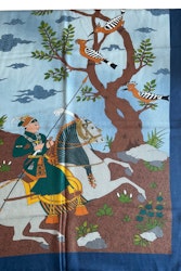 Oriental Knight Motif Printed Wool/Silk Scarf - Navy Blue
