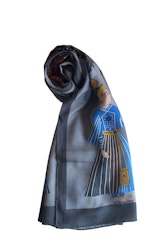 Oriental Motif Printed Wool/Silk Scarf - Grey