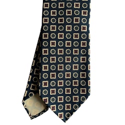 Floral Ancient Madder Silk Tie - Untipped - Navy Blue/Cream