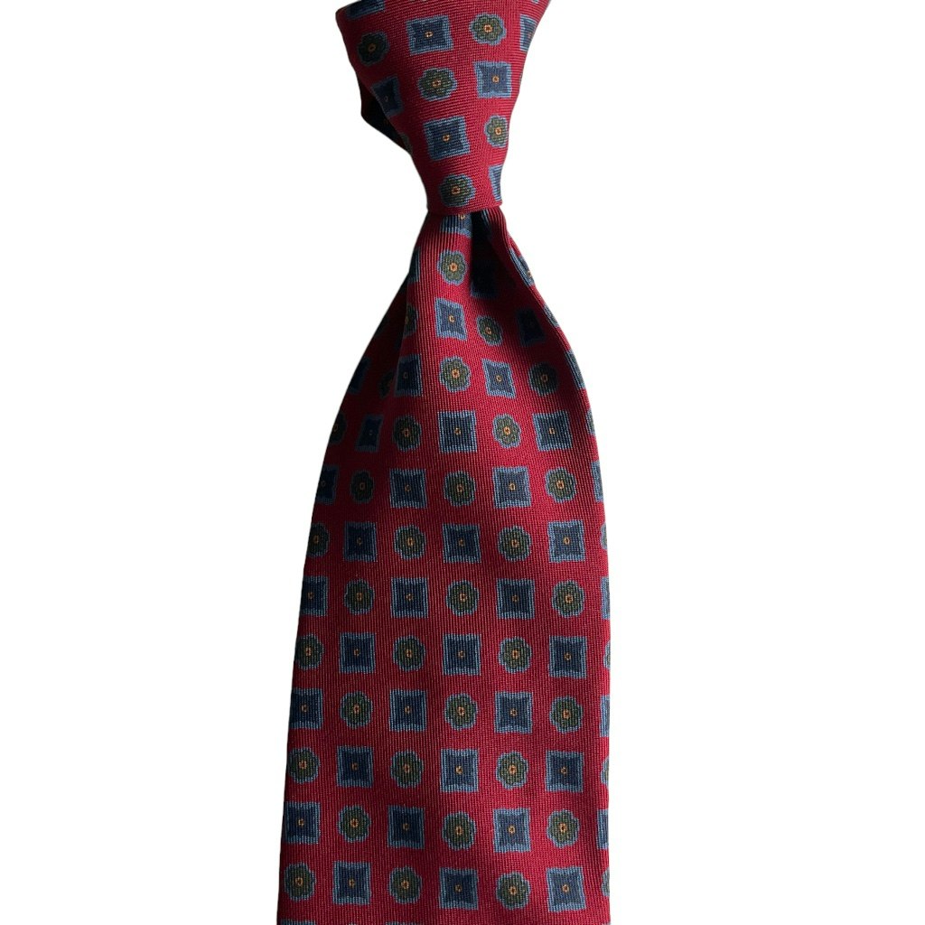 Floral Ancient Madder Silk Tie - Untipped - Dark Red/Navy Blue