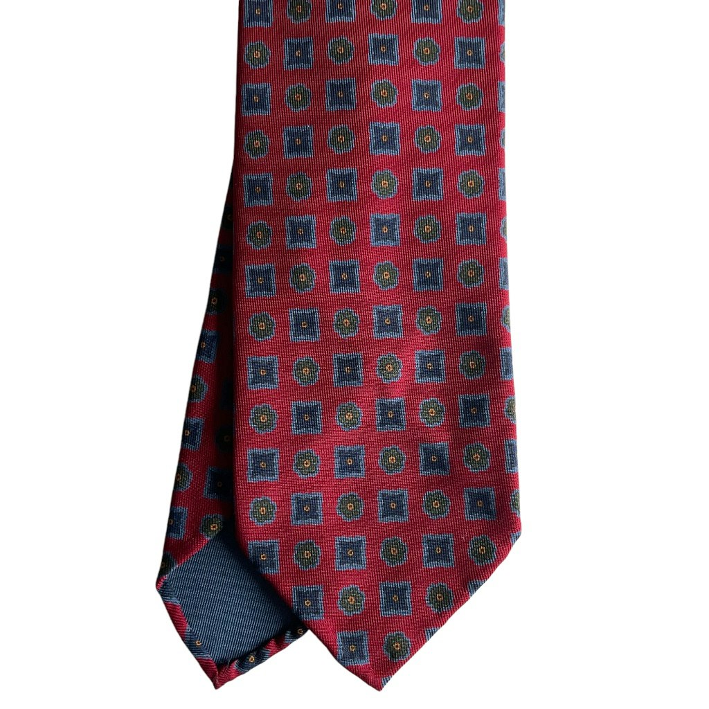 Floral Ancient Madder Silk Tie - Untipped - Dark Red/Navy Blue