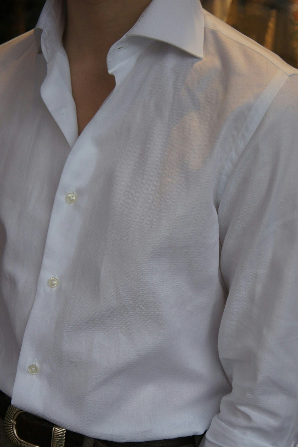 Solid Herringbone Twill Shirt - Cutaway - White