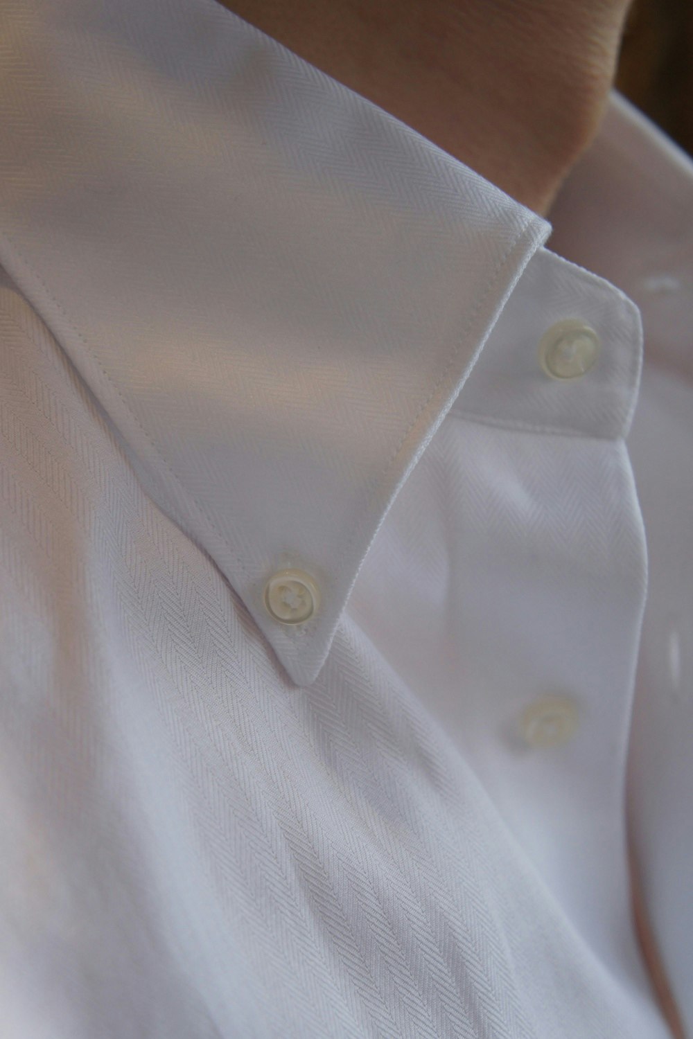 Solid Herringbone Twill Shirt - Button Down - White