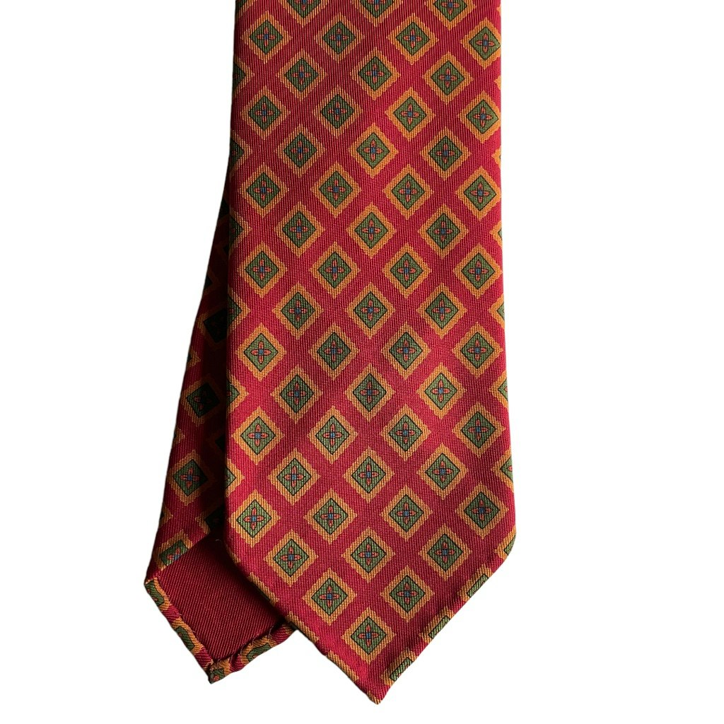 Medallion Ancient Madder Silk Tie - Untipped - Red/Orange/Green