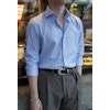 Smalrandig Twillskjorta med Cutaway -krage - Vit/Ljusblå