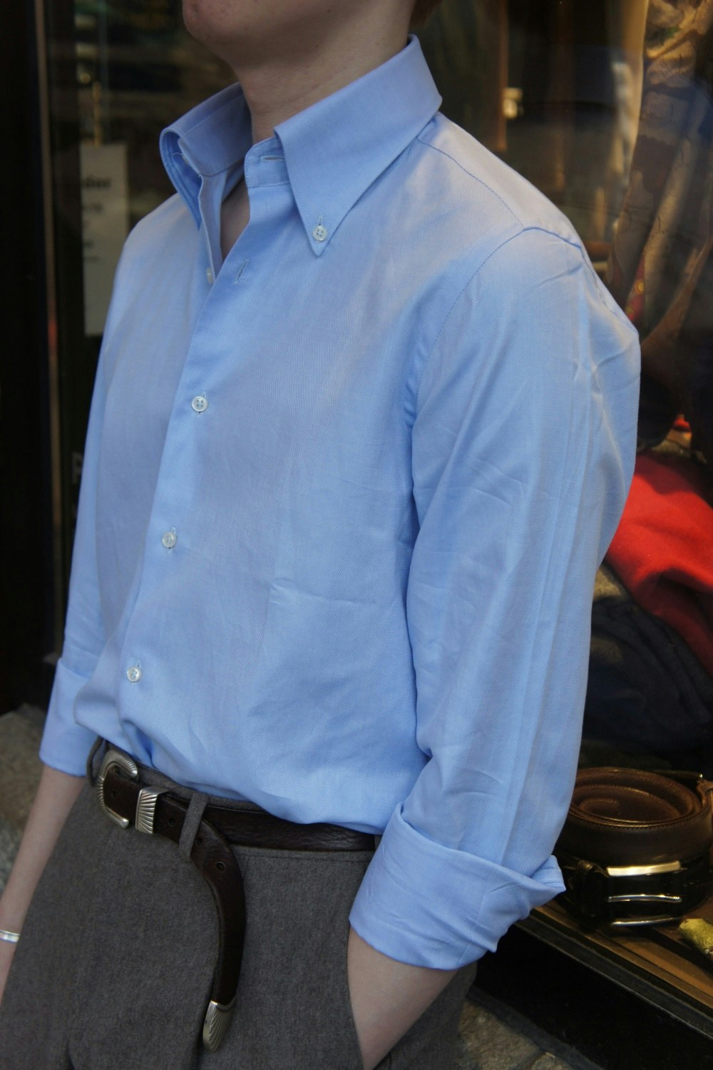 Enfärgad Royale Twillskjorta - Button Down - Ljusblå