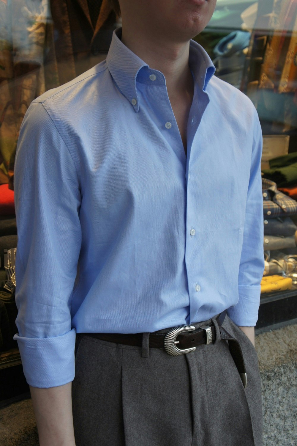 Enfärgad Royale Twillskjorta - Button Down - Ljusblå