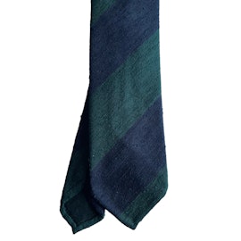 Blockstripe Shantung Tie - Untipped - Dark Green/Navy Blue