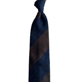 Blockstripe Shantung Tie - Untipped - Dark Brown/Navy Blue