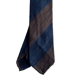 Blockstripe Shantung Tie - Untipped - Dark Brown/Navy Blue
