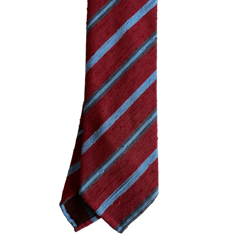 Regimental Shantung Tie - Untipped - Burgundy/Light Blue/Navy Blue