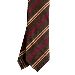 Regimental Shantung Tie - Untipped - Brown/Burgundy/Cream