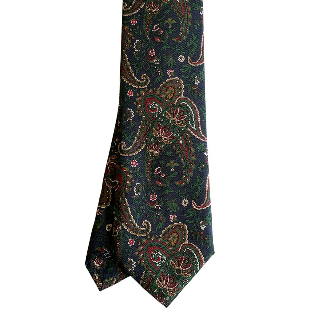 Paisley Printed Silk Tie - Navy Blue/Green/Burgundy