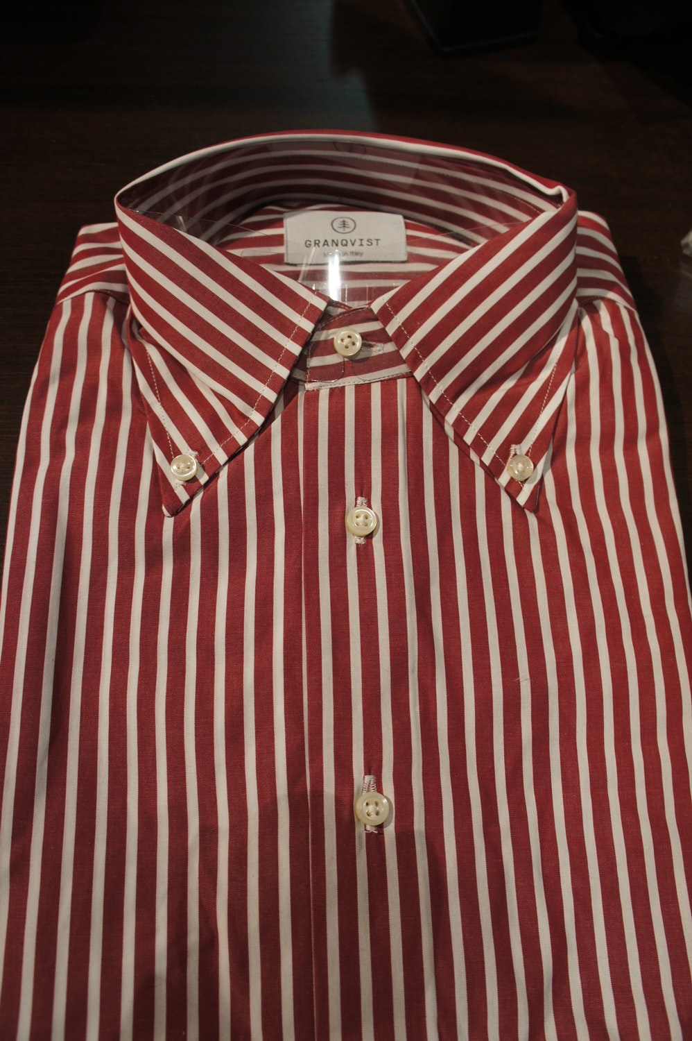 Striped Poplin Shirt - Burgundy/White