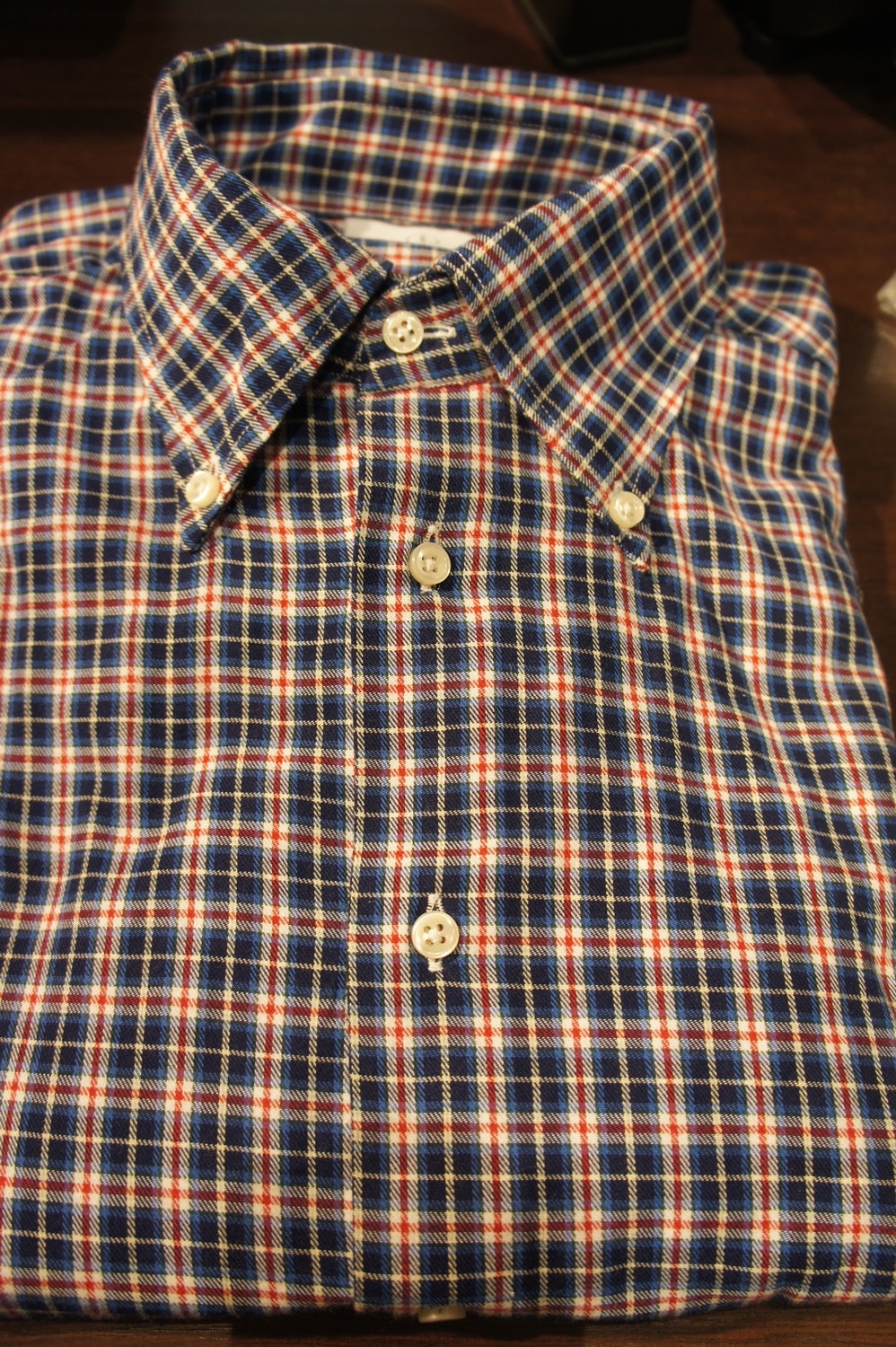 Small Check Flannel  Shirt - Navy Blue