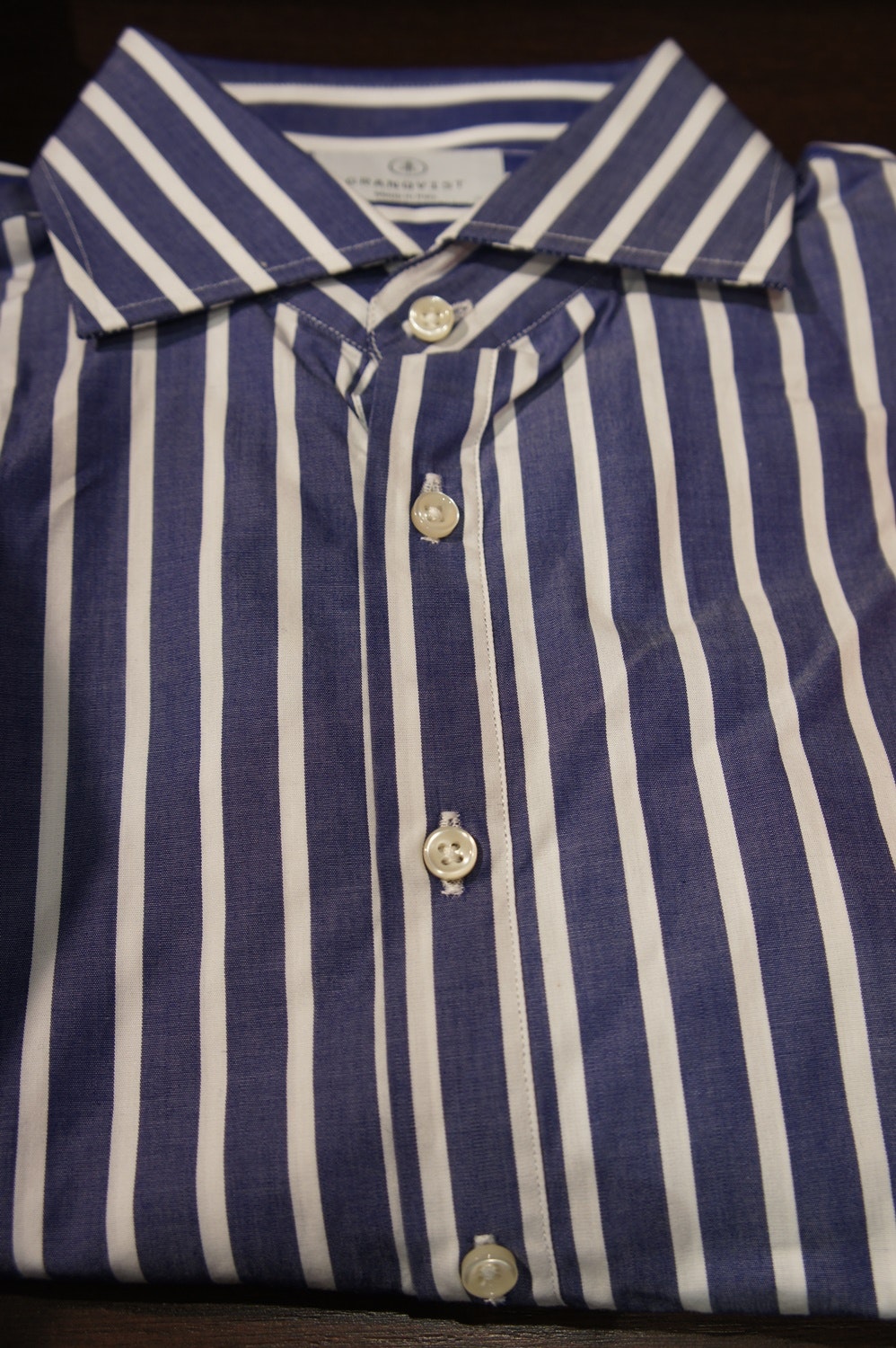 Striped Poplin Popover Shirt - Navy Blue/White