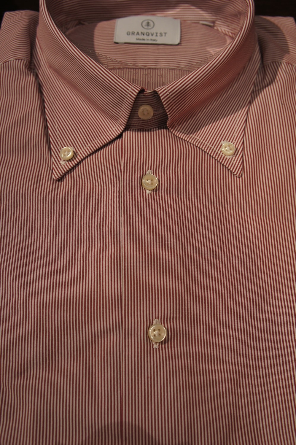 Thin Stripe Poplin Shirt - Burgundy/White