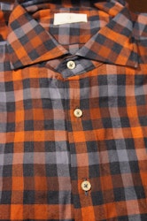 Check Flannel Shirt - Navy Blue/Orange/Light Blue