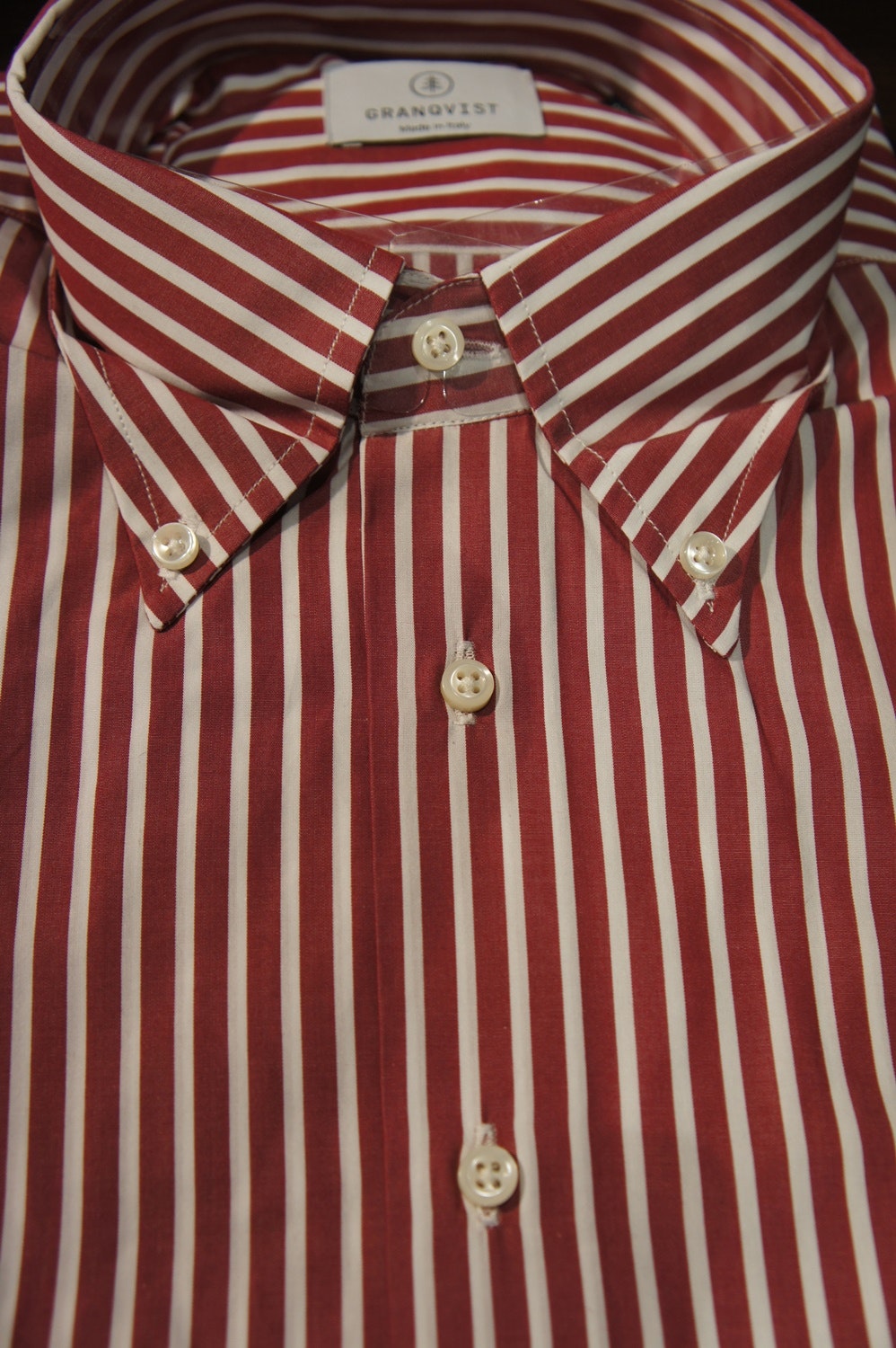 Striped Poplin Shirt - Burgundy/White