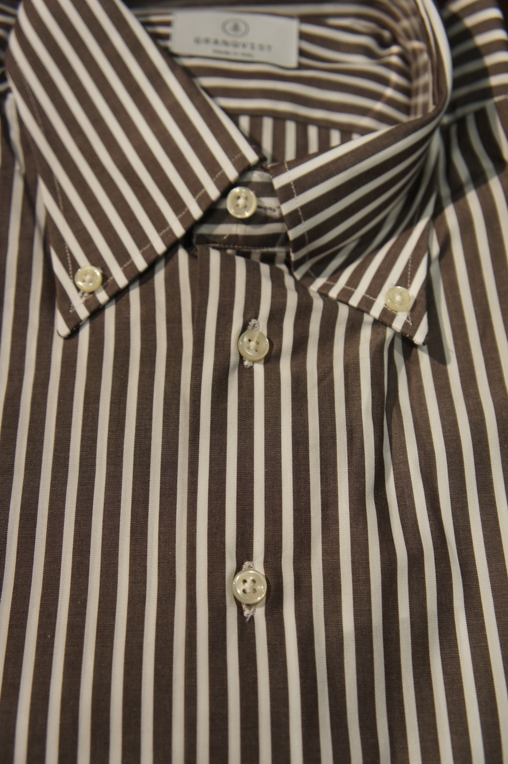Striped Poplin Shirt - Brown/White
