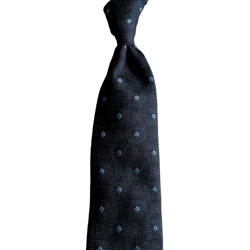 Floral Silk Grenadine Tie - Untipped - Navy Blue/Light Blue