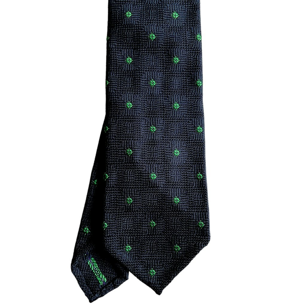 Floral Silk Grenadine Tie - Untipped - Navy Blue/Green