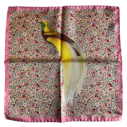 Bird Floral Silk Pocket Square - Yellow/Pink/Turquoise