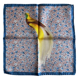 Bird Floral Silk Pocket Square - Yellow/Beige/Blue