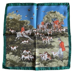 Hunting Party Silk Pocket Square - Green/Light Blue/Red