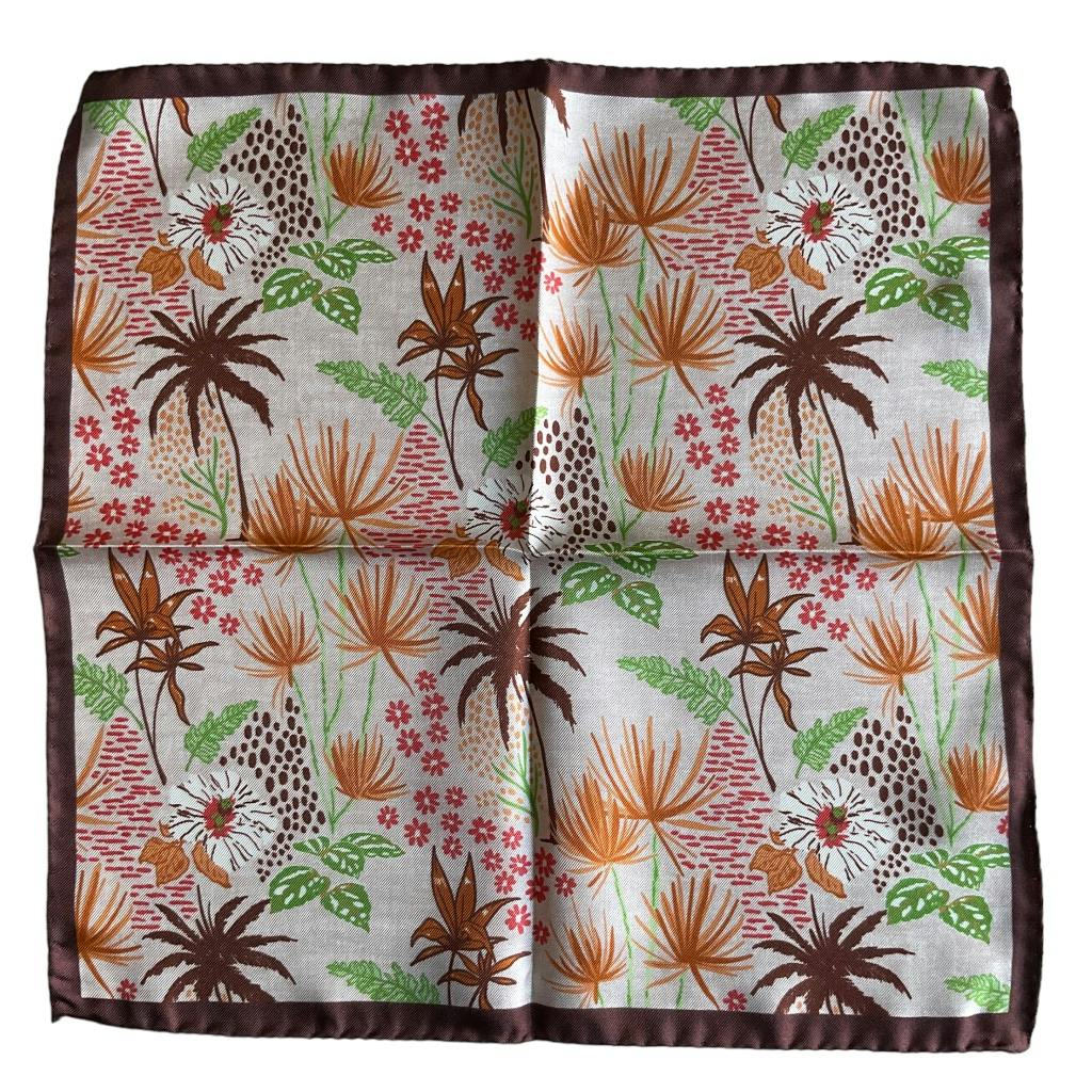 Botanic Silk Pocket Square - Brown/Beige