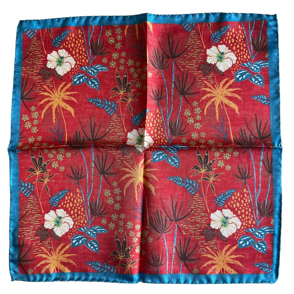 Botanic Silk Pocket Square - Red/Blue