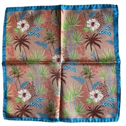 Botanic Silk Pocket Square - Beige/Turquoise