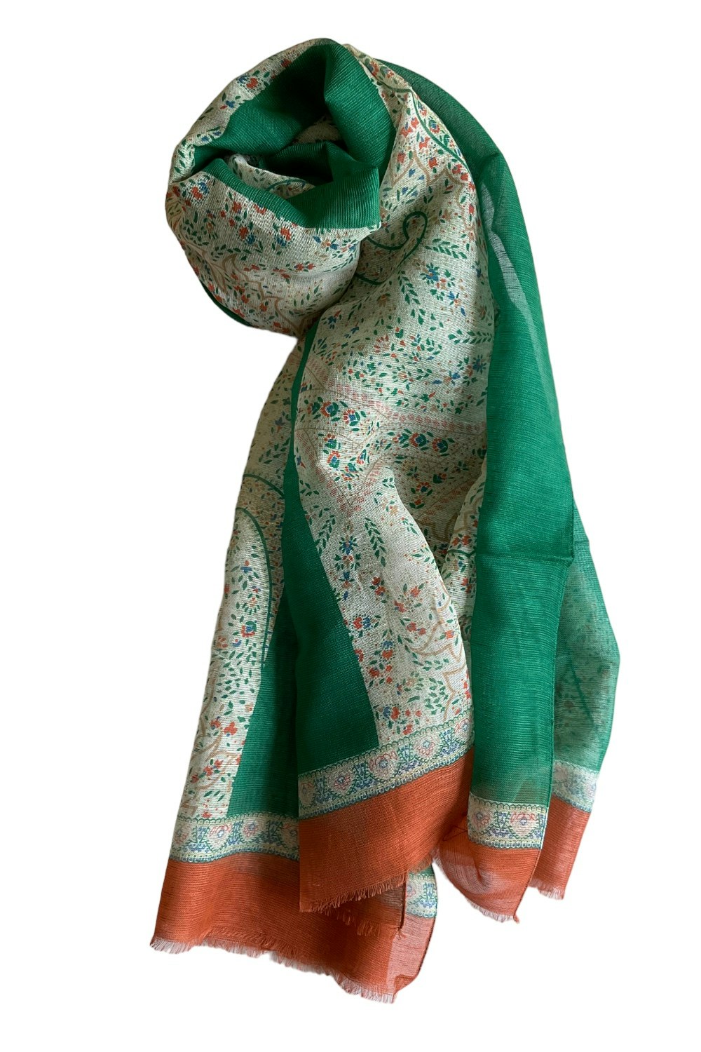 Paisley Cotton/Linen Scarf - Citrus/Green/Orange