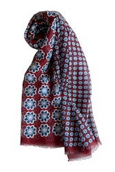 Floral Cotton/Linen Scarf - Burgundy/Blue/White