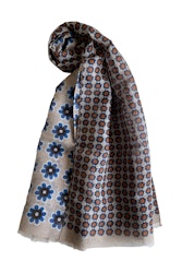 Floral Cotton/Linen Scarf - Beige/Blue/Brown