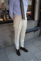 Solid Ghurka Linen/Wool Trousers - Off White